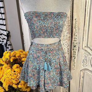 Boho Love Paisley Silk Blend Smocked Crop Top and Shorts Set